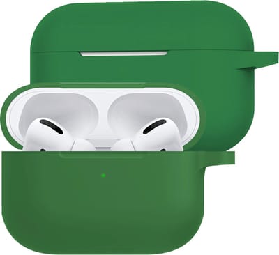 Hoesje Geschikt voor Apple Airpods Pro - Siliconen Hoes met Clip - Silicone Case Cover - Donkergroen