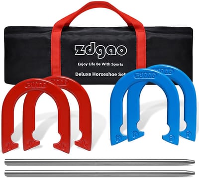 Hoefijzers Buitenspel - Outdoor Spelset - Gezellig Spelen - Massief Staal - Draagbare Set - Rood Blauw