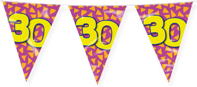 Vlaggenlijn 30 jaar - Vlaggetjes - Verjaardag - Feest - Versiering - Decoratie - Volwassenen - Heren - Dames - Folie - geel - paars - oranje