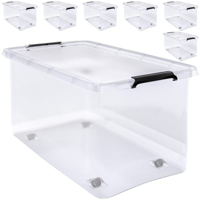 Deuba Opbergbox - Set van 6 Kunststof 60L 58x39x35cm - Transparant
