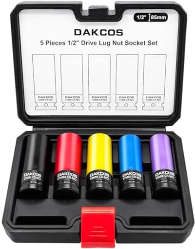 5-delige slagmoerdoppen set 15 17 19 21 22 mm, dopsleutel 1/2" voor lichtmetalen velgen