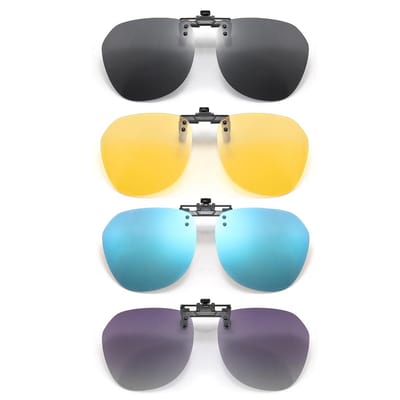 Dailygoods- Clip-on Zonnebril Gepolariseerd - 4 Stuks - Flip-up Bril - Geschikt voor Autorijden - Outdoor Sport - Nachtzicht/Grijs/IJsblauw/Zwart