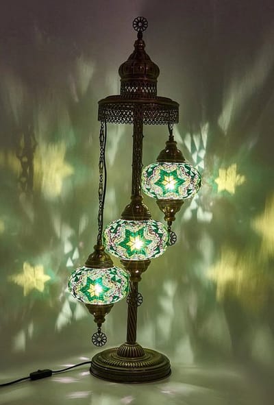 Turkse lamp vloerlamp - mozaïek groen - 3 bollen - handgemaakt en uniek design