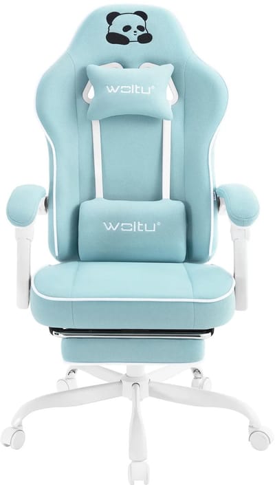 BukkitBow - Ergonomische Gaming Stoel met Brede Zitting en Voetensteun - Licht Blauw