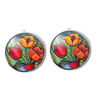 Clip oorbellen- Tulp- zilverrand -22 mm- geen gaatje- Charme Bijoux