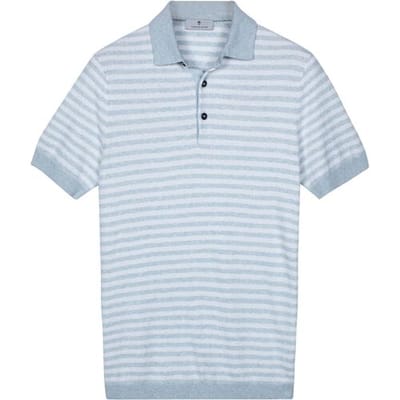 Thomas Maine Polo Pullover Short Sleeve Single Knit Yarn Dyed Stripe Ice Blue / male