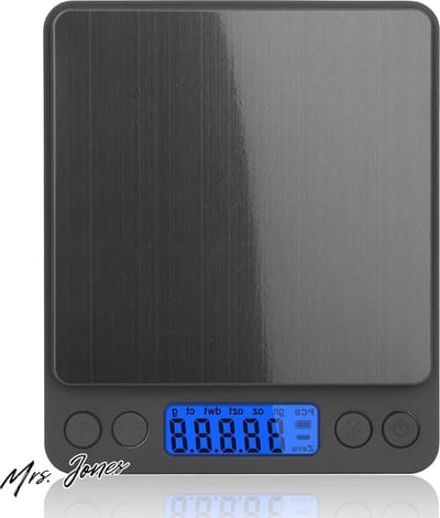 Mrs. Jones Digitale keukenweegschaal 01 g/3 kg PSC tarra-functie lcd-display brievenweegschaal zakweegschaal zwart .