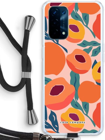 Case Company® - Hoesje met koord geschikt voor Oppo A74 5G hoesje met Koord - Perzik - Telefoonhoesje met Zwart Koord - Bescherming aan alle Kanten en Over de Schermrand