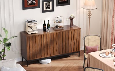 Buffetkast - 150cm Eiken Kast Met 3 Lades - Verstelbare Planken En Anti-kantelbeveiliging - Moderne Opbergkast Voor Keuken, Woonkamer Of Hal - Donkere Textuur