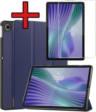 Hoesje - Geschikt voor Lenovo Tab 10.1 inch - Met Screenprotector - Hardcover Book Case - Trifold Bookcase Hoes - Hard Cover - Tablethoes - Donkerblauw