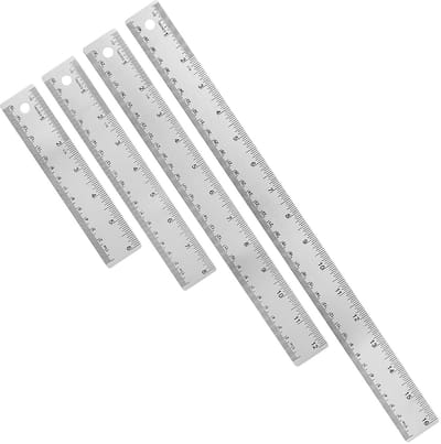 Set van 4 Roestvrijstalen Linialen met Kurk Achterkant - Incl. 15, 20, 30 en 40 cm Metrisch en Inch