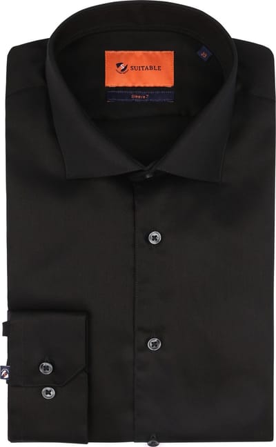 Suitable Overhemd Extra Lange Mouwen Twill Zwart - Maat 40 - Heren - Overhemden Formeel