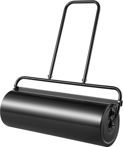 17 Gallon Gazonroller, met Zand/Water Gevulde Tuinroller, Stalen Gazonroller met Licht Draaibare Plug En U-Vormige Ergonomische Handgreep voor Gazon, Tuin, Boerderij, Park, Zwart