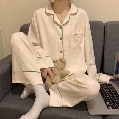 Dames Lange Mouw Broek Zachte Pyjama Pure Witte Pyjama Dames Slaapkamer Huiskleding Dames Pyjama XXL