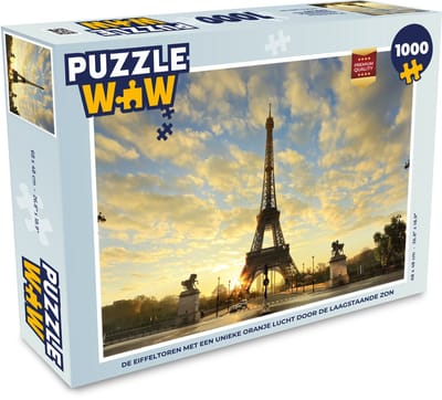 Puzzel De Eiffeltoren met een unieke oranje lucht door de laagstaande zon - Legpuzzel - Puzzel 1000 stukjes volwassenen