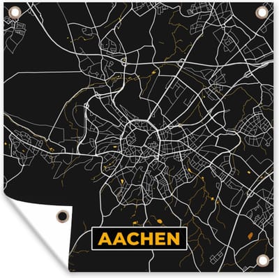 Tuin poster Aachen - Goud - Stadskaart - Plattegrond - Kaart - Duitsland - 200x200 cm - Tuindoek