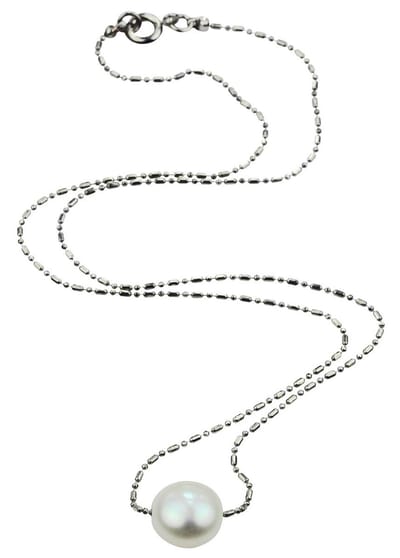Zoetwater parelketting Solo White - echte parel - wit - zilver - ketting met hanger - luxe sieraden zakje - parelketting dames