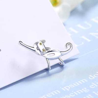 1 stuks Schattige Kat Clip-on Oorbellen Voor Vrouwen 925 Sterling Zilver Oor Manchet Zonder Piercing Sieraden Zonder Gat Eh1004 white