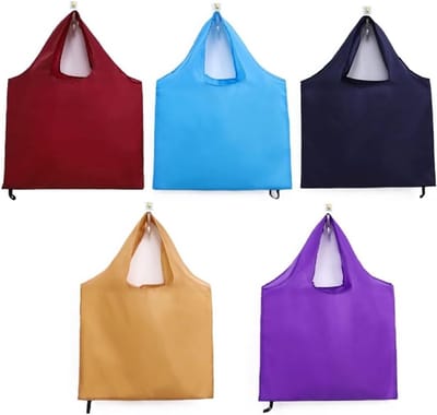 Set van 5 Vouwbare Herbruikbare Winkeltassen Lichtgewicht voor Boodschappen en Reizen in Diverse Kleuren