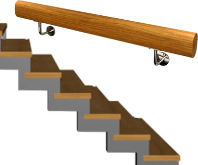 Trapleuning Hout - Wandsteun Leuning - Veilig Traplopen - Roestvrijstalen Houder - Diverse Maten - Natuurlijk Hout