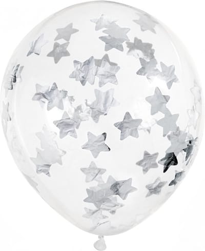 PartyDeco Ballon Confetti Stars Zilver (6st 30 cm)