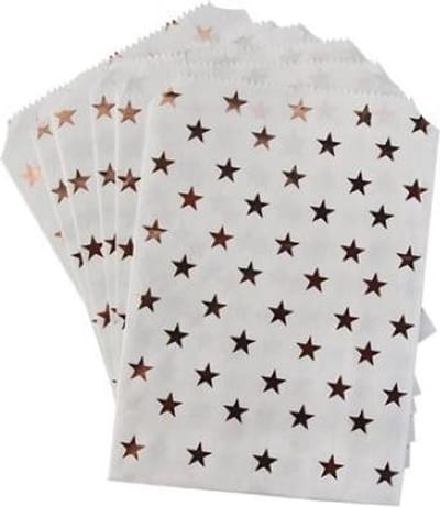 CHPN - Traktatiezakjes - Uitdeelzakjes - 13CM/18CM - Grijs - Sterren - Rose/Goud - Geboorte - Verjaardag - Bruiloft - Feest - Babyshower - Traktatie - Kado - Geschenk - Christmas - Kerst - Bags - Treatbags - 25stuks