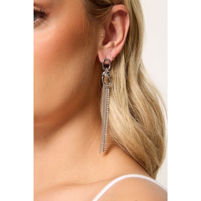 Yours Zilverkleurige Oorbellen Met Strasssteentjes En Kettingkwastjessize One Size