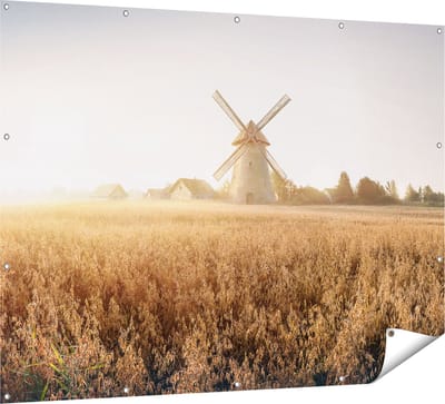 Gards Tuinposter Windmolen in het Veld - 160x120 cm - Tuindoek - Tuindecoratie - Wanddecoratie buiten - Tuinschilderij