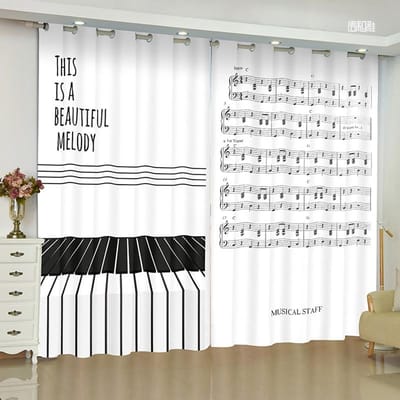 Nieuw Ontwerp Moderne Lichte Luxe Noten Piano Toets Gordijn Transparant Gordijn voor Muziek Dans Studio Woonkamer Slaapkamer Vloerramen 100W130H(CM)40x51in&Grommet Top