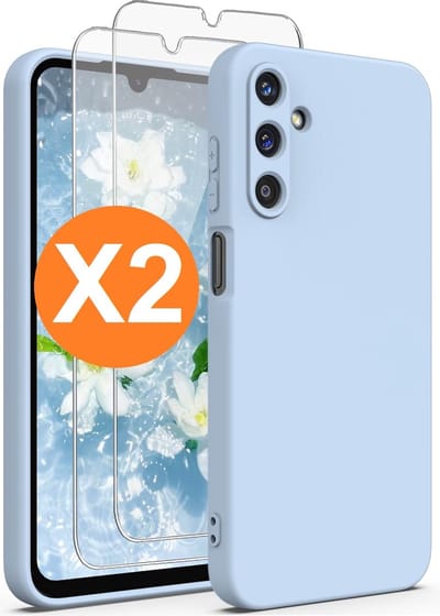 Hoesje geschikt voor Samsung Galaxy A15 Hoesje siliconen Licht Blauw zacht siliconen hoesje TPU - met Samsung A15 Screenprotector - 2 stuks