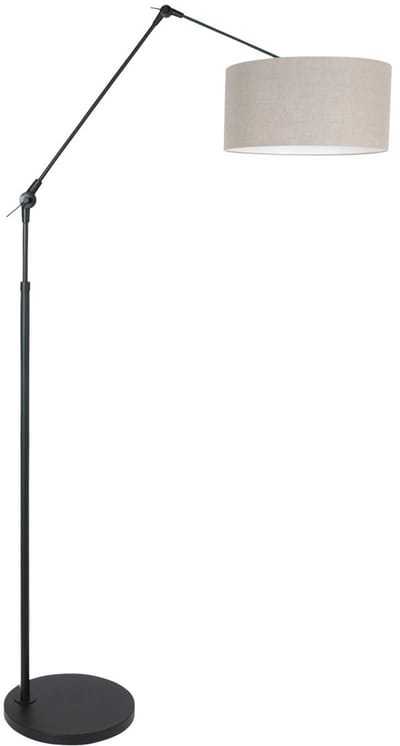 Zwarte Vloerlamp/Booglamp Prestige Chic 8113ZW met Grijs Linnen Kap van Steinhauer - Draaibaar en Kantelbaar, Metaal en Textiel, 220 cm Snoer, Modern Design