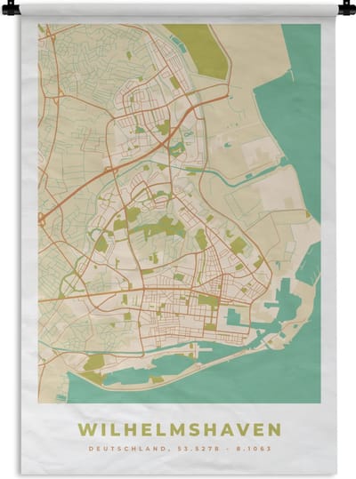 Wandkleed - Wanddoek - Wilhelmshaven - Vintage - Plattegrond - Kaart - Stadskaart - 120x180 cm - Wandtapijt