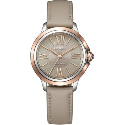 Citizen EM1166-01Z Horloge - Leer - Grijs - Ø 30 mm