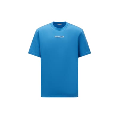 Moncler FW22 Crew Neck Pullover met Geborduurd Letterlogo Casual T-shirt met Korte Mouwen Heren Tops Blauw H20918C000328390T725 M blue