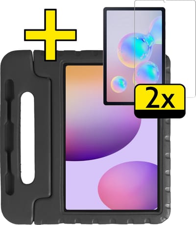 Hoes - Geschikt voor Samsung Galaxy Tab S6 Lite - Met 2x Screenprotector - Kinderhoes Shockproof Bumper - Kidsproof Case - Tablet Hoesje - Kinder Cover - Zwart