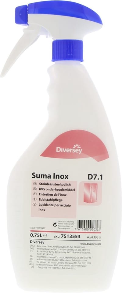 Diversey Inox RVS reiniger D7.1  750 ml - professioneel