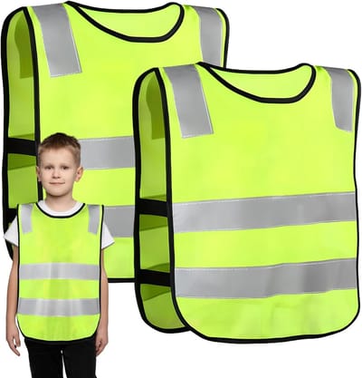 Veiligheidsvest voor Kinderen 6-14 Jaar - Reflecterend, Ademend en Universele Maat - 360 Graden Zichtbaarheid voor School, Fietsen en Wandelen in Oranje en Groen