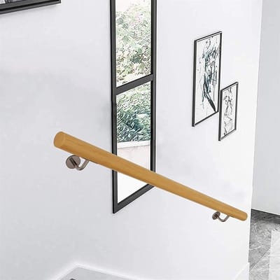 Houten trapleuning - Steun voor trap - Veilig traplopen - Massief dennenhout - 100 cm - Natuurlijk hout