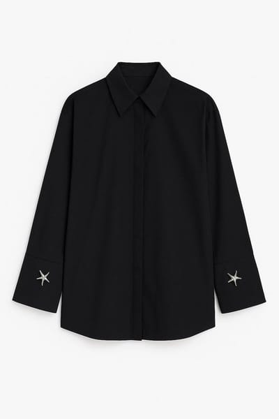 Touché Privé - Poplin blouse met brede manchetten - Zwart - Dames