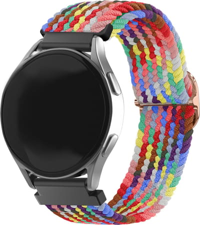 Strap-it 20mm - geweven / gevlochten nylon bandje geschikt voor Samsung Galaxy Watch 7 (40 & 44mm) / Watch 6 (Classic) / Watch 5 / 5 Pro / Watch 4 (Classic) / Watch 3 41mm / Watch 1 42mm / Active (2) / Watch FE / Gear Sport - kleurrijk
