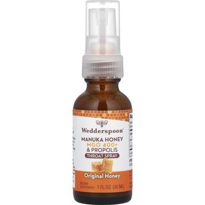 Wedderspoon, Spray pour la gorge au miel de Manuka et à la propolis, Miel Original, MGO 400+, 1 fl oz (30 ml)