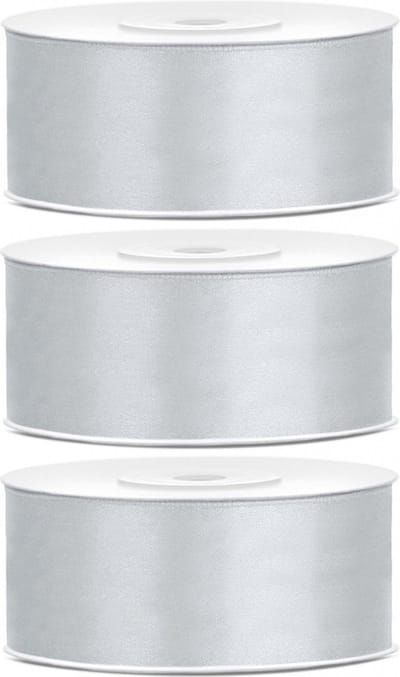 Sierlint satijn - 3x - Zilver - 2.5 cm/25 mm x 25 meter - Cadeaulint satijnlint - Hobby/knutselen - Decoratie - Inpakken