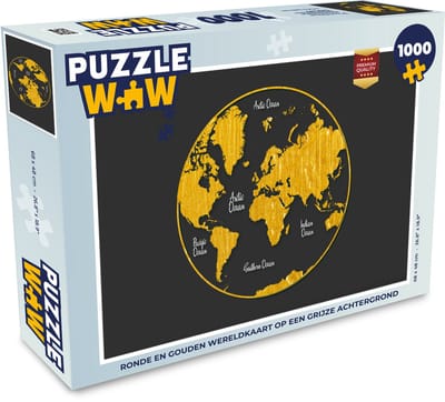 Puzzel Wereldkaart - Cirkel - Goud - Legpuzzel - Puzzel 1000 stukjes volwassenen
