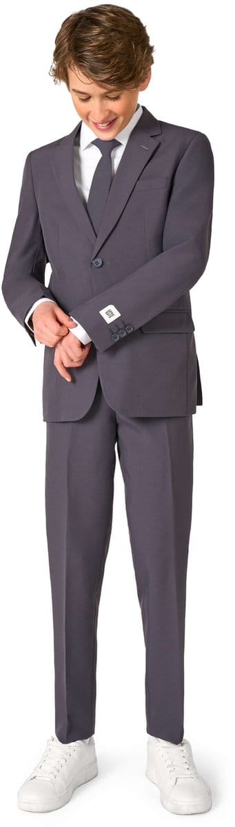OppoSuits TEEN BOYS Charcool - Jongens Pak - Effen Gekleurd - Donker Grijs - Maat EU EU134/140
