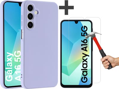 Hoesje geschikt voor Samsung Galaxy A16 (5G/4G) hoesje zacht siliconen met gehard glas Screenprotector- Arara backcover- Lila