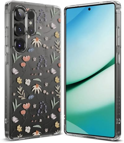 Ringke Fusion Design | Hoesje Geschikt voor Samsung Galaxy S25 Ultra | Back Cover met Antikrascoating | Militaire Standaard | Dry Flowers