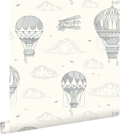 ESTAhome behang luchtballonnen grijs wit - 50 x 900 cm - 139716