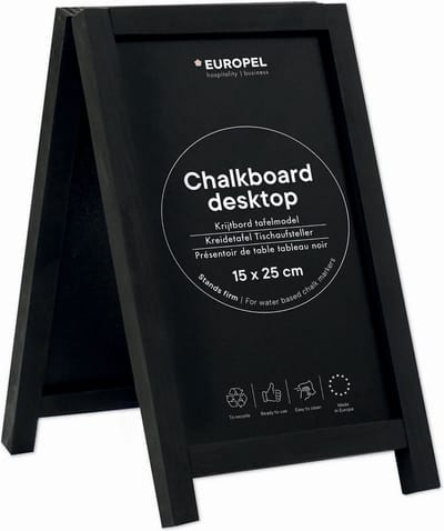 Europel - Mini Stoepbord - Krijtbord - 15 x 25 cm - Tafelmodel - Zwart - Hout