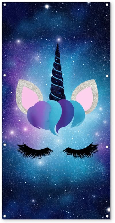 Tuinposter 80x160 cm - Tuindecoratie Eenhoorn - Sterren - Magisch - Blauw - Poster voor in de tuin - Buiten decoratie - Schutting tuinschilderij - Tuindoek muurdecoratie - Wanddecoratie balkondoek