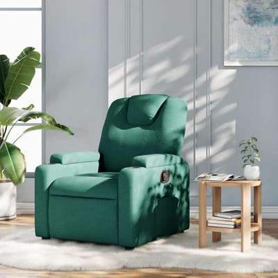 Relaxstoel donkergroen van 100% polyesterstof met verstelbare rugleuning tot 135°, zitbreedte 50 cm, hoogte armleuning 55,5 cm, voor volwassenen